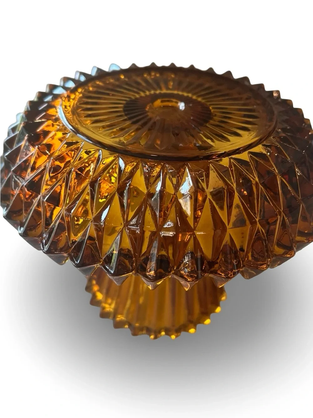 Vintage Indiana Glass Amber 2-Piece Candle Holder